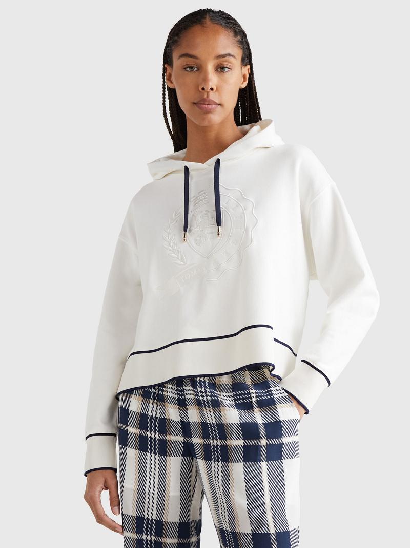 Női Tommy Hilfiger Icon Crest Hoodies Fehér | HU 148XYU